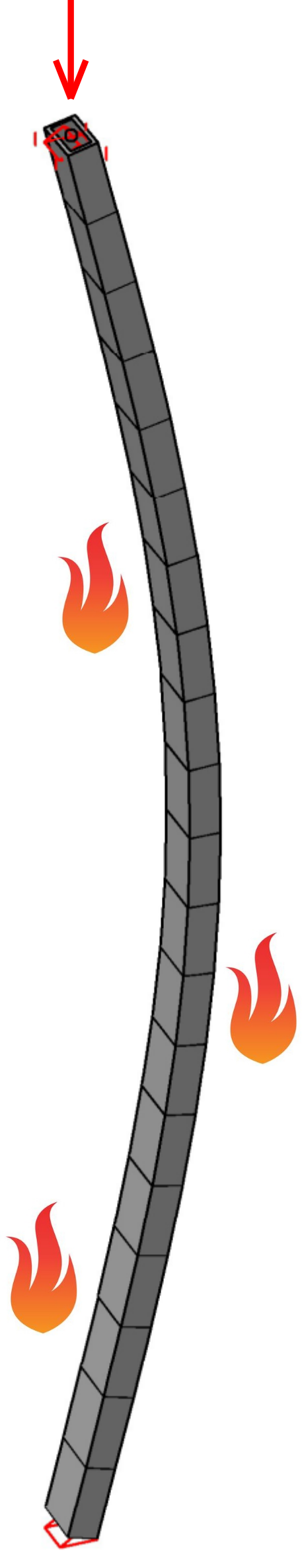 Deformations of a steel column exposed to fire.